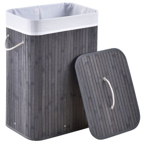 Bambusowy kosz na pranie 72l z pokrywą i workiem, szary