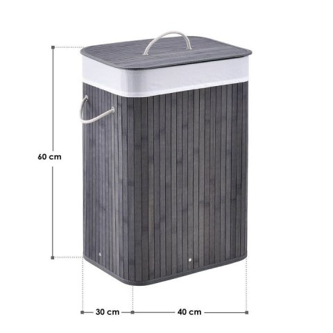 Bambusowy kosz na pranie 72l z pokrywą i workiem, szary