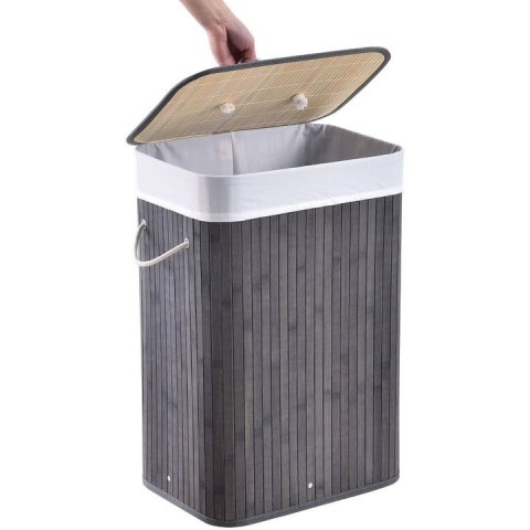 Bambusowy kosz na pranie 72l z pokrywą i workiem, szary