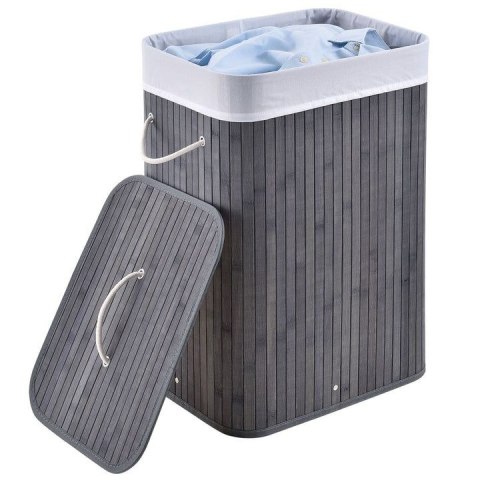 Bambusowy kosz na pranie 72l z pokrywą i workiem, szary