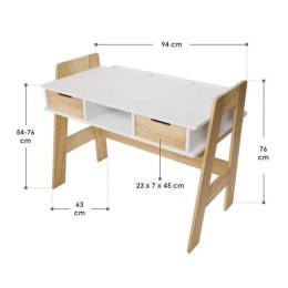 Białe biurko dziecięce z szufladami i półkami, regulacja