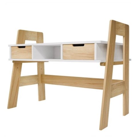 Białe biurko dziecięce z szufladami i półkami, regulacja