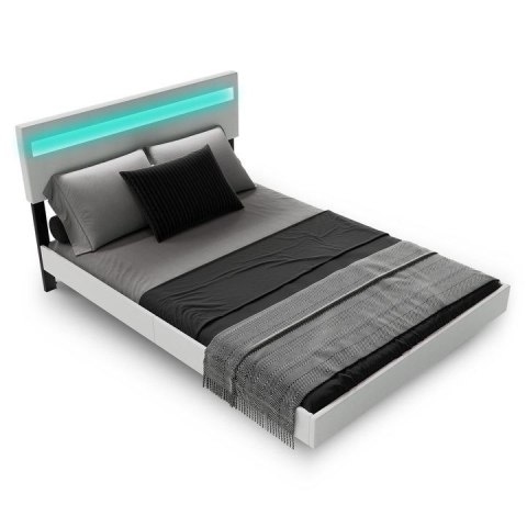 Białe łóżko LED 200x140 cm z regulowanym zagłówkiem