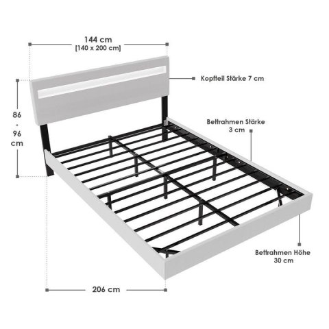 Białe łóżko LED 200x140 cm z regulowanym zagłówkiem