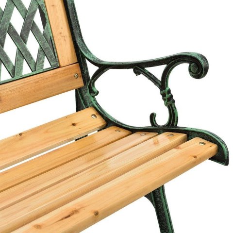 Drewniana ławka ogrodowa z żeliwnymi bokami, 2-osobowa