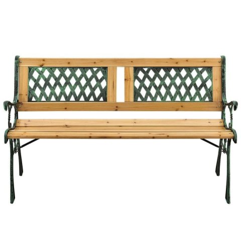 Drewniana ławka ogrodowa z żeliwnymi bokami, 2-osobowa