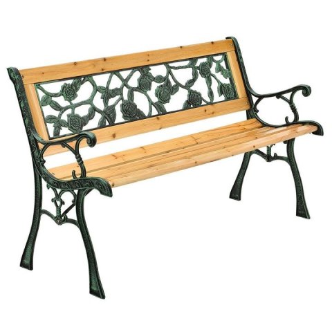 Ławka ogrodowa z żeliwa i drewna, motyw róż, 2-osobowa