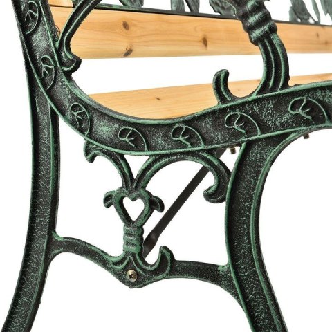 Ławka ogrodowa z żeliwa i drewna, motyw róż, 2-osobowa