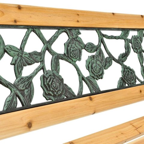 Ławka ogrodowa z żeliwa i drewna, motyw róż, 2-osobowa