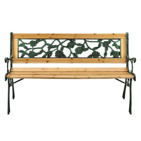 Ławka ogrodowa z żeliwa i drewna, motyw róż, 2-osobowa