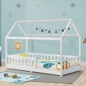 Łóżko domek z barierką 90x200 cm białe, drewno sosnowe