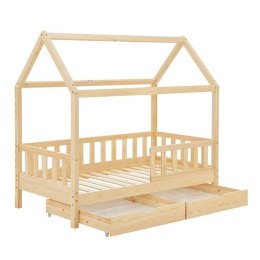 Łóżko domek z szufladami 90x200 cm sosna dziecięce