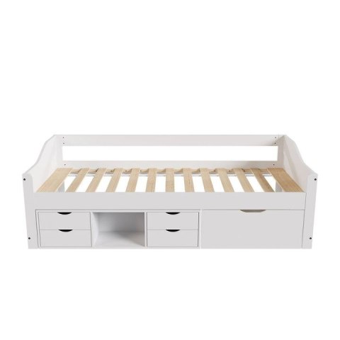 Łóżko dziecięce białe 90x200 z szufladami i półką na zabawki