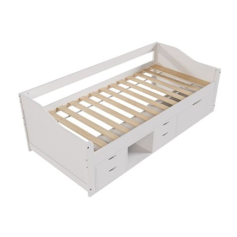 Łóżko dziecięce białe 90x200 z szufladami i półką na zabawki