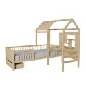 Naturalne łóżko domek z biurkiem i szufladami, 90x200 cm