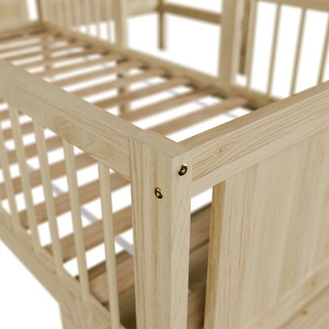 Naturalne łóżko domek z biurkiem i szufladami, 90x200 cm