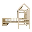 Naturalne łóżko domek z biurkiem i szufladami, 90x200 cm