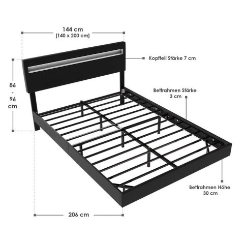 Nowoczesne łóżko z LED i regulowanym zagłówkiem 200x140 cm