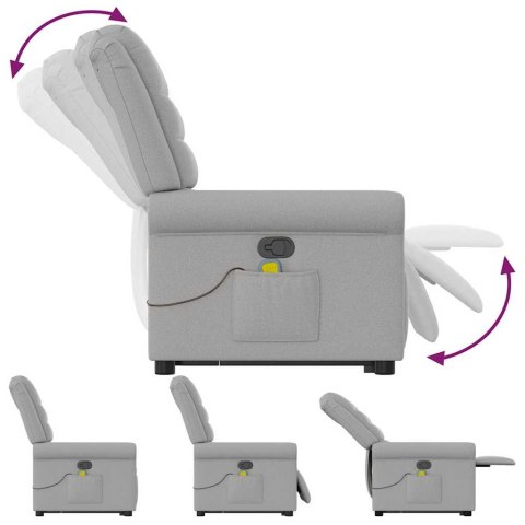 Podnoszony fotel masujący, rozkładany, szary, tkanina