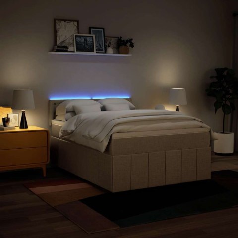 VidaXL Łóżko kontynentalne z materacem, kremowe, tkanina, 140x190 cm