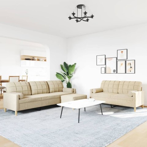 3-cz. zestaw sof z podnóżkiem i poduszkami, kremowy, tkanina