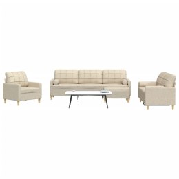 4-cz. zestaw sof z podnóżkiem i poduszkami, kremowy, tkanina