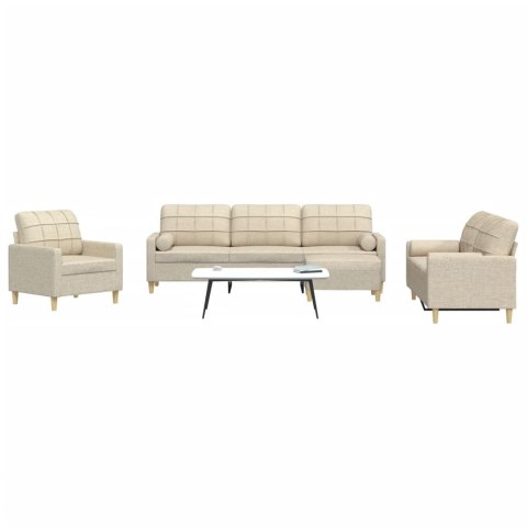 4-cz. zestaw sof z podnóżkiem i poduszkami, kremowy, tkanina