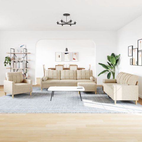 4-cz. zestaw sof z podnóżkiem i poduszkami, kremowy, tkanina