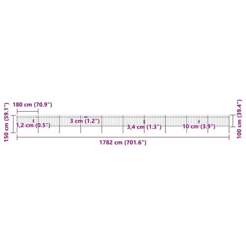 Ogrodzenie ogrodowe z włócznią, stalowe, 1781,5 x 100 cm, czarne