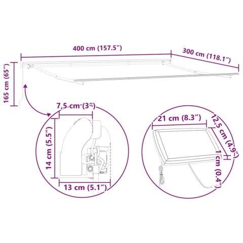Rama markizy Ze LED Lights Biały 400 × 300 cm Aluminium