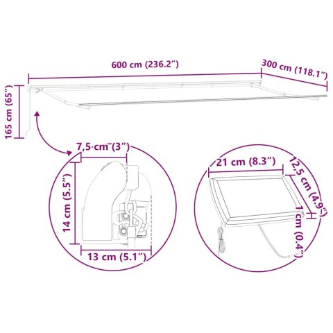 Rama markizy Ze LED Lights Biały 600 × 300 cm Aluminium