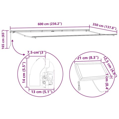 Rama markizy Ze LED Lights Biały 600 × 350 cm Aluminium