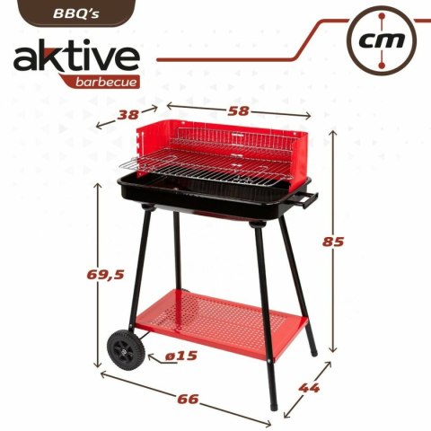 Grill Węglowy na Kólkach Aktive Stal Plastikowy 66 x 44 x 85 cm Prostokątny Czerwony