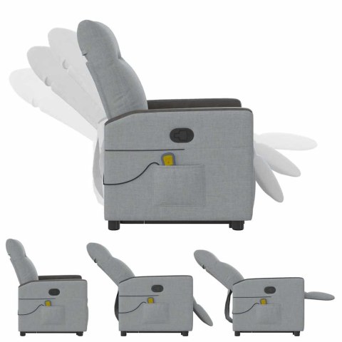 Podnoszony fotel masujący, rozkładany, jasnoszary, tkanina