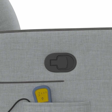 Podnoszony fotel masujący, rozkładany, jasnoszary, tkanina