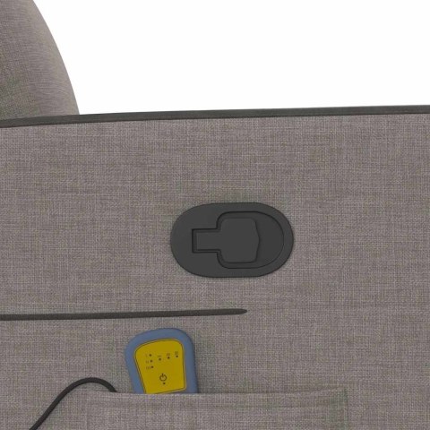Podnoszony fotel masujący, rozkładany, kolor taupe, tkanina