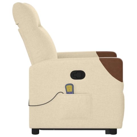 Podnoszony fotel masujący, rozkładany, kremowy, obity tkaniną