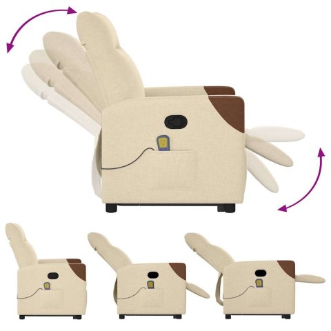 Podnoszony fotel masujący, rozkładany, kremowy, obity tkaniną