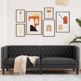 Sofa Chesterfield, 3-os., czarna, tapicerowana sztuczną skórą