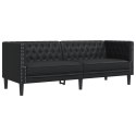 Sofa Chesterfield, 3-os., czarna, tapicerowana sztuczną skórą