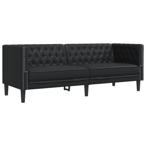 Sofa Chesterfield, 3-os., czarna, tapicerowana sztuczną skórą