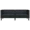Sofa Chesterfield, 3-os., czarna, tapicerowana sztuczną skórą