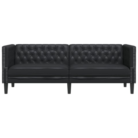 Sofa Chesterfield, 3-os., czarna, tapicerowana sztuczną skórą