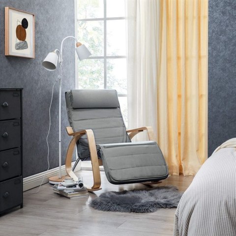 Fotel bujany szary z podnóżkiem, drewno brzozowe, 150 kg