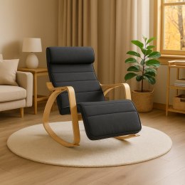 Fotel bujany z podnóżkiem, szary, drewno brzozowe, 150 kg