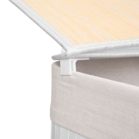 Kosz na pranie bambusowy 100 l, 2 komory, biały, z pokrywą