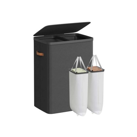 Kosz na pranie dwukomorowy czarny z pokrywą 56x40x75 cm