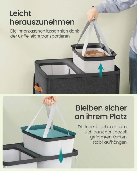 Kosz na pranie dwukomorowy czarny z pokrywą 56x40x75 cm