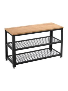 Nowoczesna ławka z półkami na buty, drewno i stal, 73x30x45