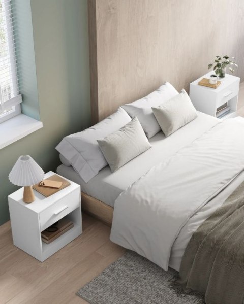 Nowoczesne białe stoliki nocne z szufladą, zestaw 2 szt.